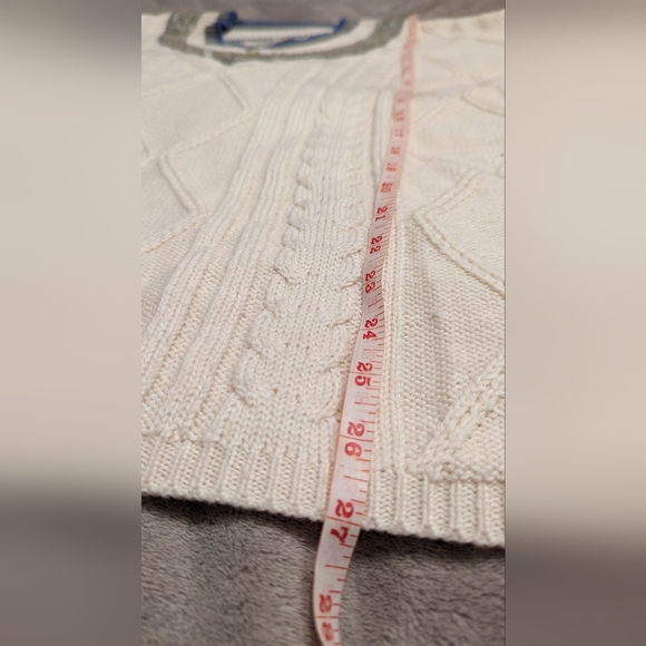 Sequin Kitty Hawk by Vivian Wang beige wool knit v-neck sweater L - Picture 6 of 10